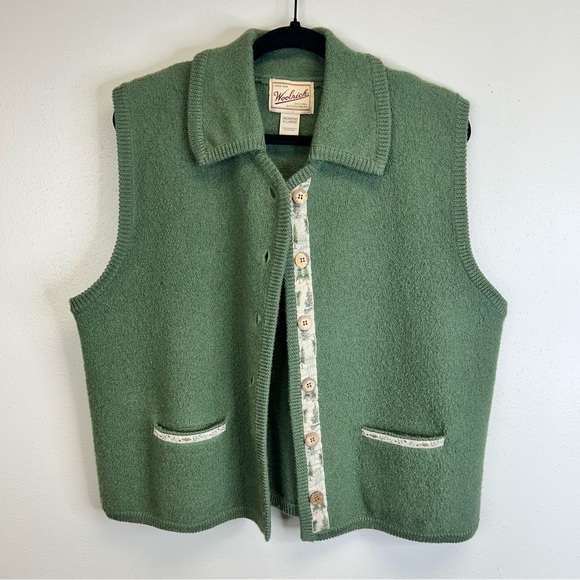 Woolrich Wool Cottagecore Sage Nature Vest Granola Girl XL Vintage 90s Cabin - Picture 2 of 13